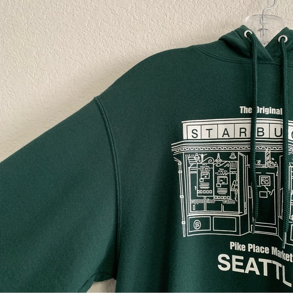 Vtg Starbucks Graphic Hoodie Sweatshirt Mens M Original Pike Place Seattle Green - Picture 4 of 16